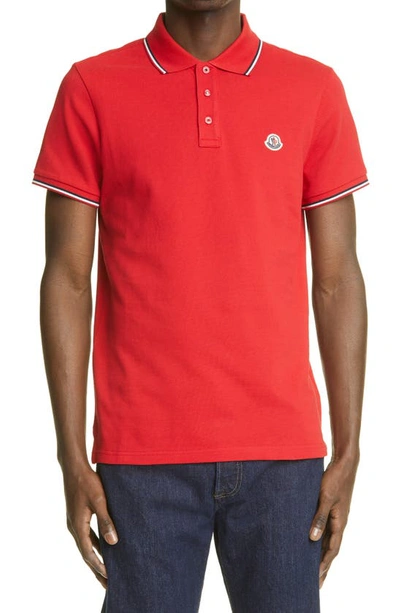 Moncler Black Short Sleeve Piqué Polo In Red
