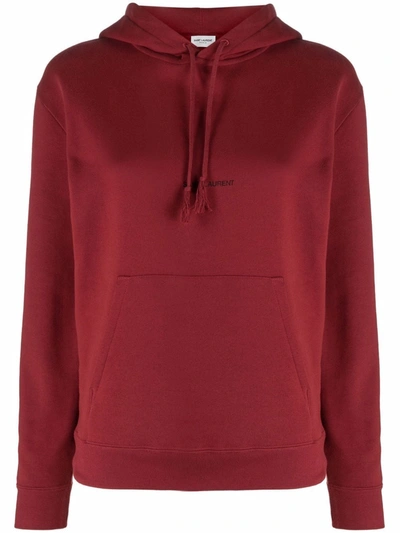 Saint Laurent Printed Cotton-jersey Hoodie In Red