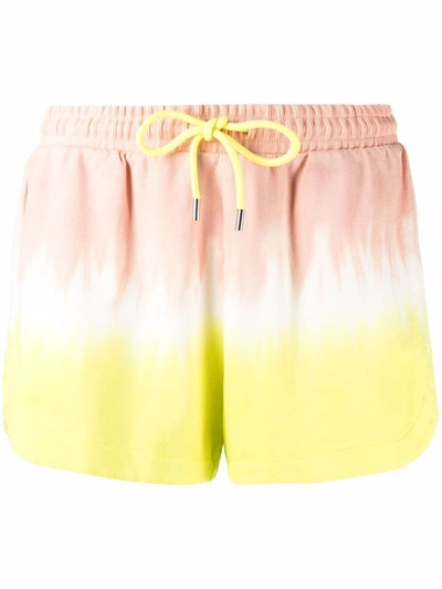 Atm Anthony Thomas Melillo Tie-dyed French Cotton-terry Shorts In Shell / Talc / Citron Dip Dye