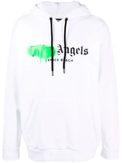 Palm Angels Venice Beach Sprayed Hoodie White And Neon Green | ModeSens