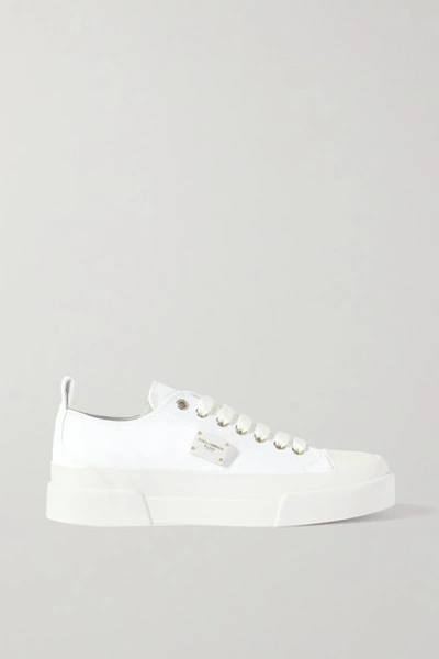 Dolce & Gabbana Portofino Light Logo-embellished Leather-trimmed Canvas Trainers In White
