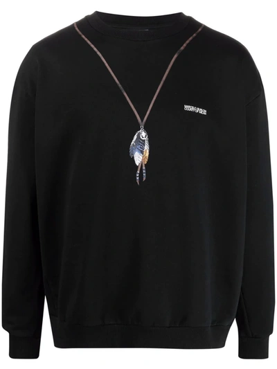 Marcelo Burlon County Of Milan Marcelo Burlon Crewneck Sweatshirt With Single Chain Feathers Print In Black,brown,blue