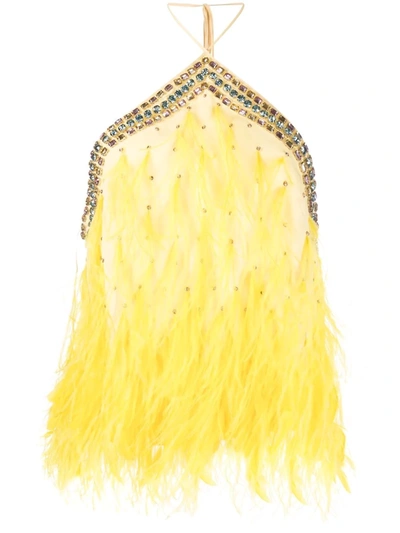 Blumarine Top With Crystals And Feathers In Yellow