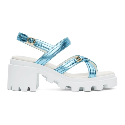 Gucci Blue Metallic Lug Sole Heeled Sandals In 4801 Blue