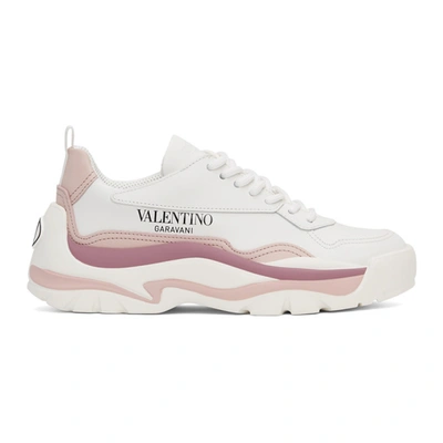 Valentino Garavani White & Pink Vlogo Gumboy Low Sneakers In 0nl White/rose Quart