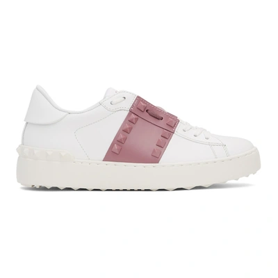 Valentino Garavani White & Pink Rockstud Open Sneakers In X02 White/old Rose