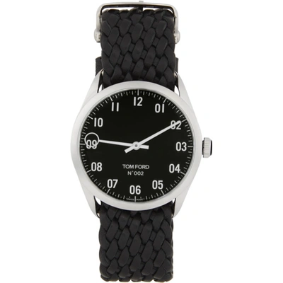 Tom Ford Silver & Black Leather 002 Watch In Black/black