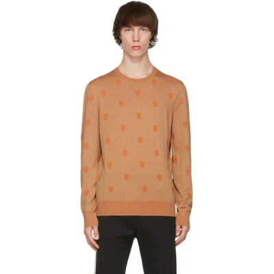 Alexander Mcqueen Skull Intarsia Knit Sweatshirt Beige In Camel Orange