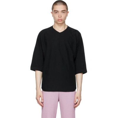 Issey Miyake Black Cotton Linen T-shirt In 15 Black/black＆whte