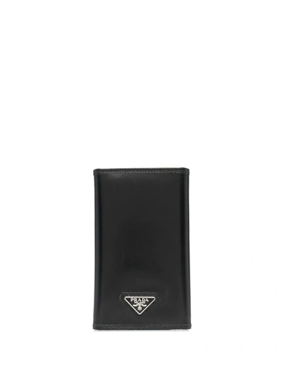 Prada Leather Bifold Keychain In Black