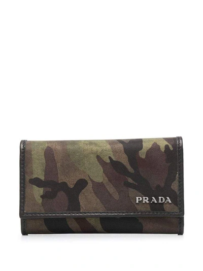 Prada Logo-plaque Camouflage-print Wallet In Tabacco