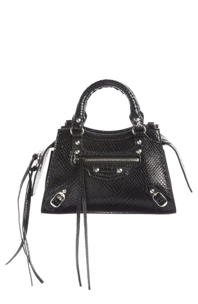 Balenciaga Mini Neo Classic City Snake Embossed Leather Top Handle Bag In Black