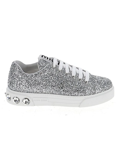 Miu Miu Glittered Sneakers In Silver