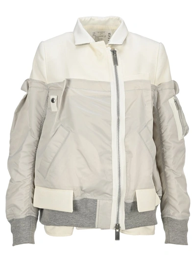 Sacai Panelled Bomber Jacket In White