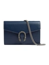 Gucci Dionysus Leather Mini Chain Bag In Blue Leather