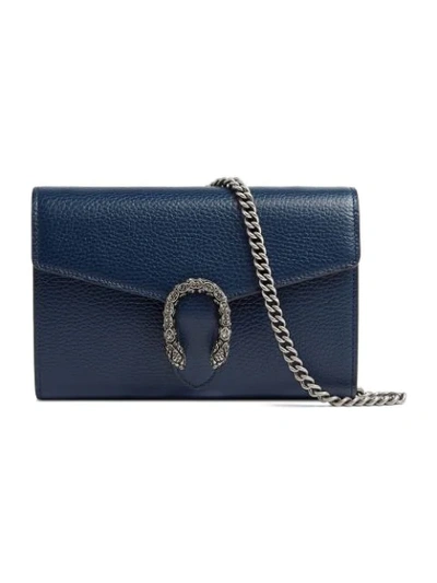 Gucci Dionysus Leather Mini Chain Bag In Blue