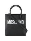 Moschino Black Logo Print Leather Tote Bag