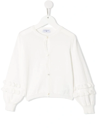 Monnalisa Kids' Frill-trimmed Cotton Cardigan In White