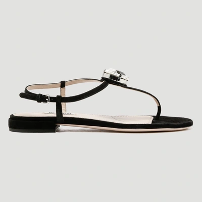 Miu Miu Crystal Embellished Thong Sandals In Black