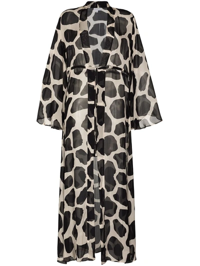 Alexandra Miro Betty Giraffe Print Silk Kimono Dress In Schwarz