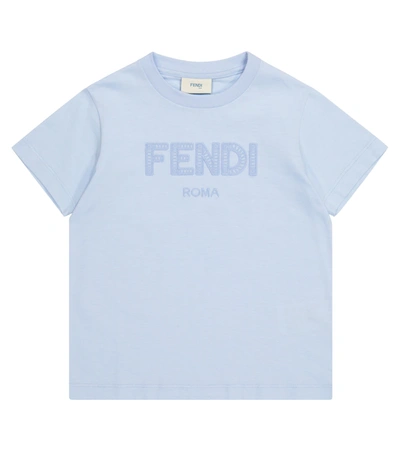 Fendi Kids' Logo Cotton T-shirt In Blue