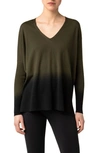 Akris Punto Dip-dye V-neck Virgin Wool Pullover In Laurel Black