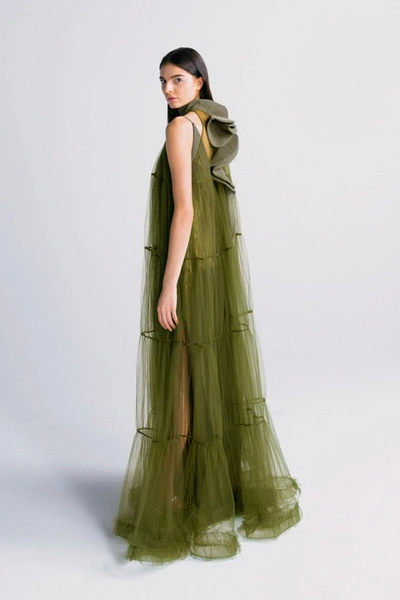 Azzi & Osta Paillette Slip Gown With Overlay Cape In Green