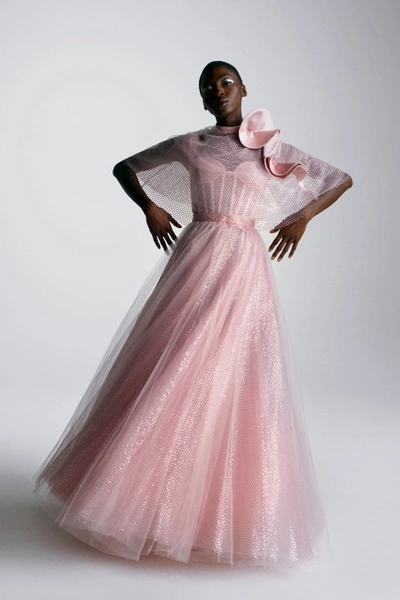 Azzi & Osta Paillette And Tulle Gown In Pink