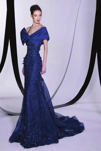 Tony Ward Embellished- Lace Trumpet Gown
