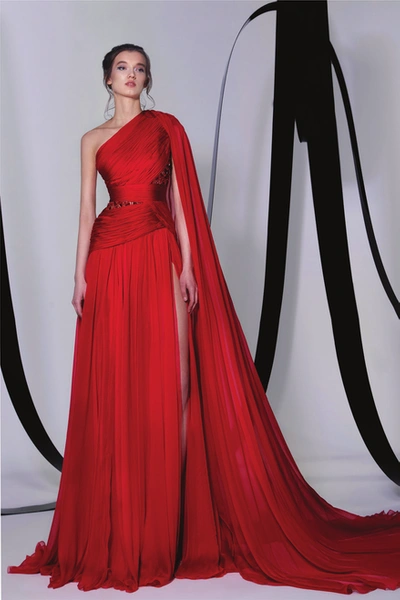 Tony Ward Draped Cape Sleeve Gown