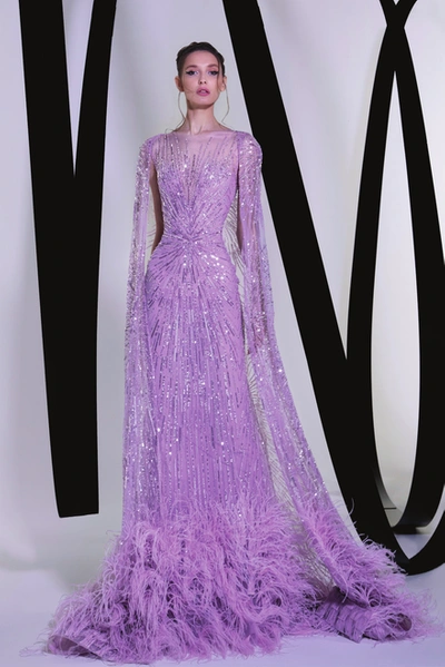 Tony Ward Crystal- Feathered Gown