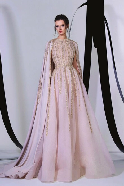 Tony Ward Embroidered Cape Gown