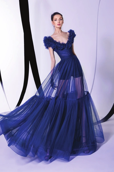 Tony Ward Ruffled Sheer Tulle Gown