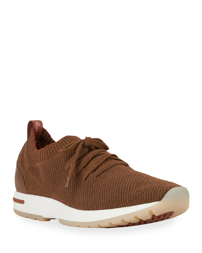 Loro Piana 360 Flexy Walk Leather-trimmed Knitted Silk And Linen-blend Sneakers In Brown