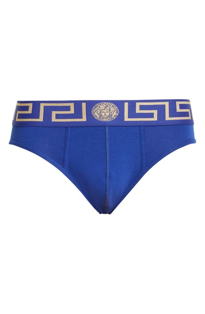 Versace Blue Greca Border Swim Briefs In A85k Bluette Gold