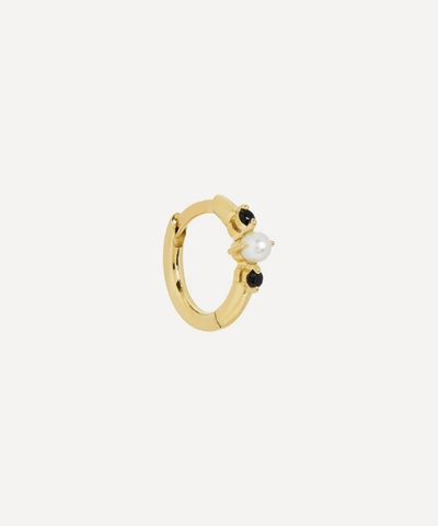 Otiumberg 9ct Gold Pearl And Black Onyx Single Huggie Hoop Earring