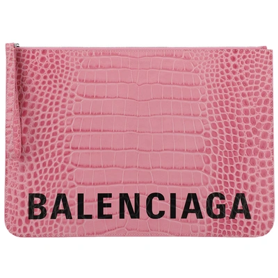 Balenciaga Women's Leather Clutch Handbag Bag Purse In Pink
