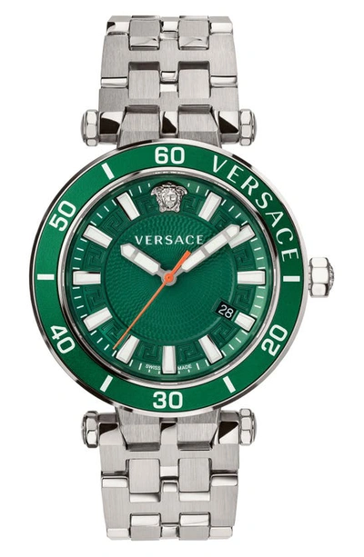 Versace Greca Sport Stainless Steel Bracelet Watch In Green
