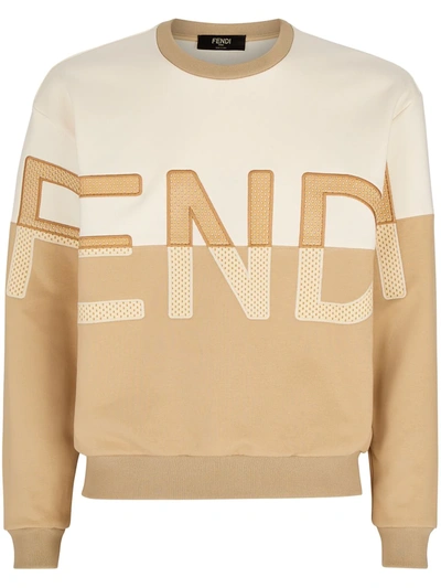 Fendi Crewneck Sweatshirt With Logo In Beige