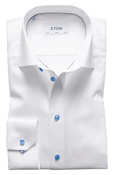 Eton Slim Fit Twill Dress Shirt With Blue Details In White