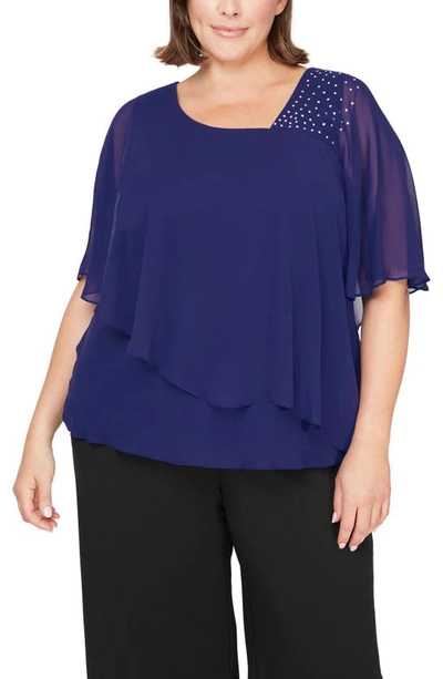 Alex Evenings Embellished Popover Chiffon Blouse In Violet