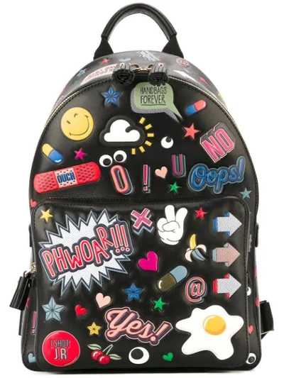 Anya Hindmarch All Over Stickers Mini Leather Backpack In Black Circus