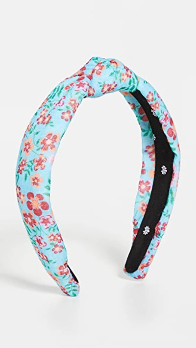 Lele Sadoughi X Solid And Striped Floral Knotted Headband, Blue