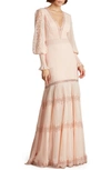 Tadashi Shoji Pintuck Detail Long Sleeve Gown In Petal