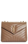 Saint Laurent Loulou Small Matelasse Calfskin Flap-top Shoulder Bag In Dark Beige