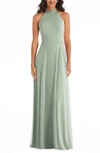 After Six Backless Halter Evening Gown In Green