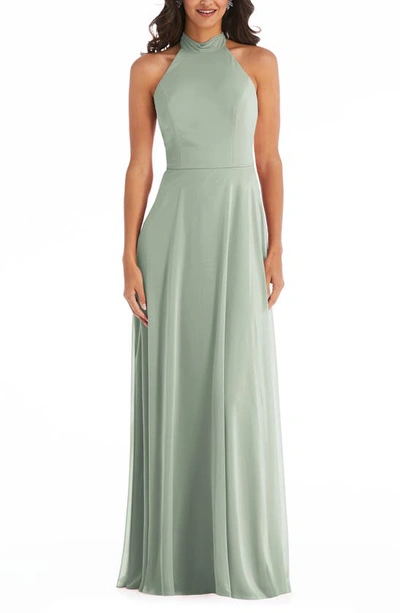 After Six Backless Halter Evening Gown In Green