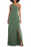 After Six Dessy Collection Skinny One-shoulder Trumpet Gown With Front Slit In Green