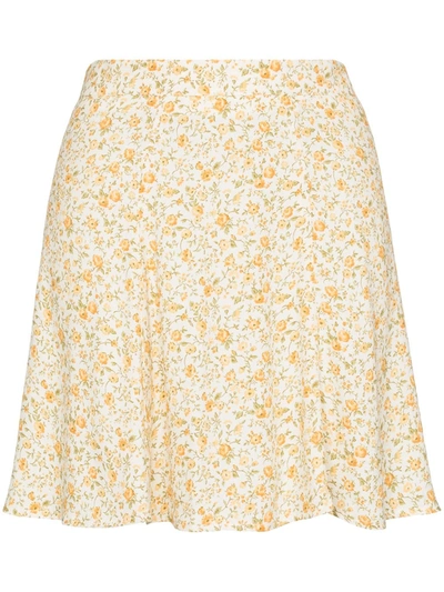 Reformation Flounce Floral Print Mini Skirt In Gelb