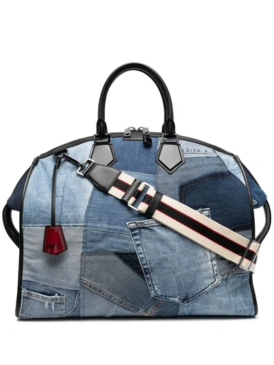 Dolce & Gabbana Patchwork Cotton Denim Duffle Bag In Blue